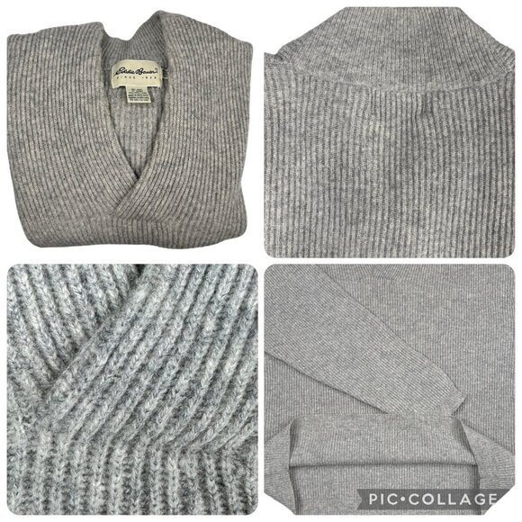 Eddie Bauer XXL Mens Gray Wool Sweater Ribbed V-Neck Hong Kong Winter Vintage - Picture 5 of 16